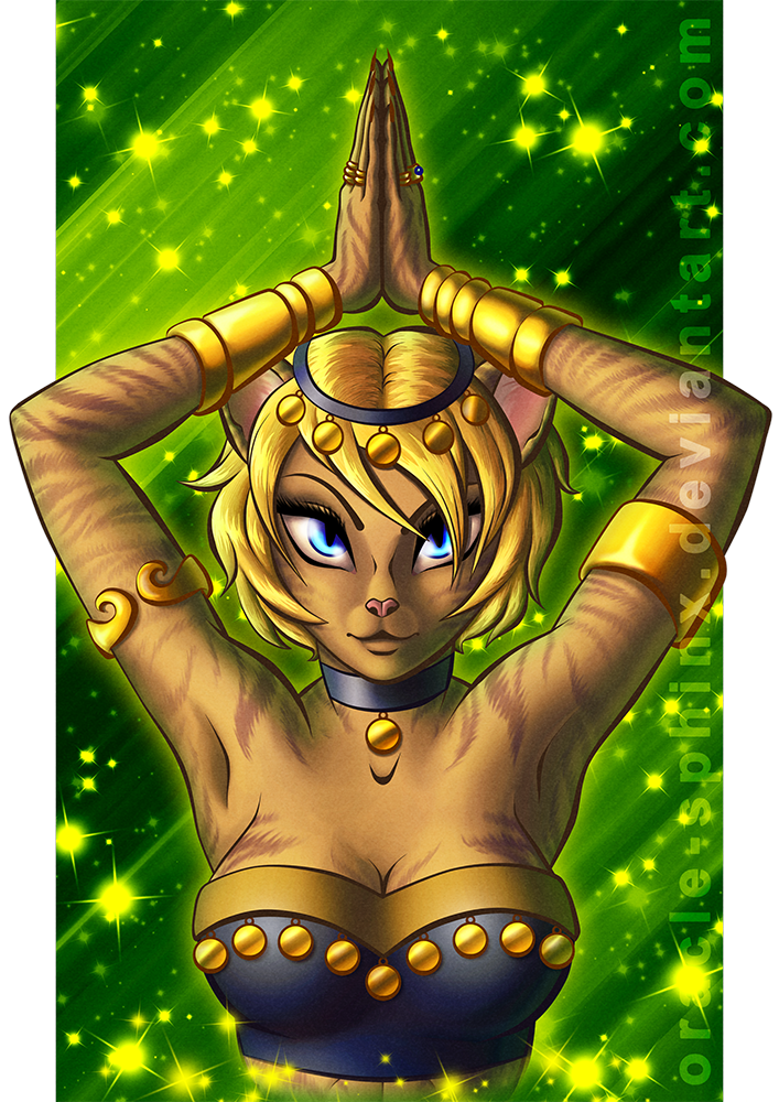 anthro belly_dancer blonde_hair blue_eyes breasts dancer_outfit female hair jewelry lips solo oracle_sphinx domestic_cat felid feline felis mammal alpha_channel bust_portrait portrait