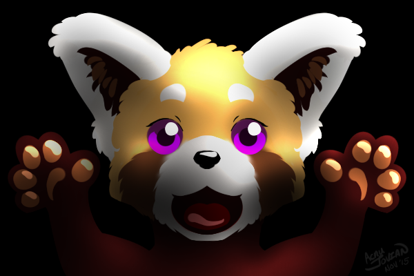 ambiguous_gender black_background excited fur happy open_mouth paws purple_eyes simple_background solo acru_jovian acru ailurid mammal red_panda 3:2 bust_portrait digital_media_(artwork) portrait