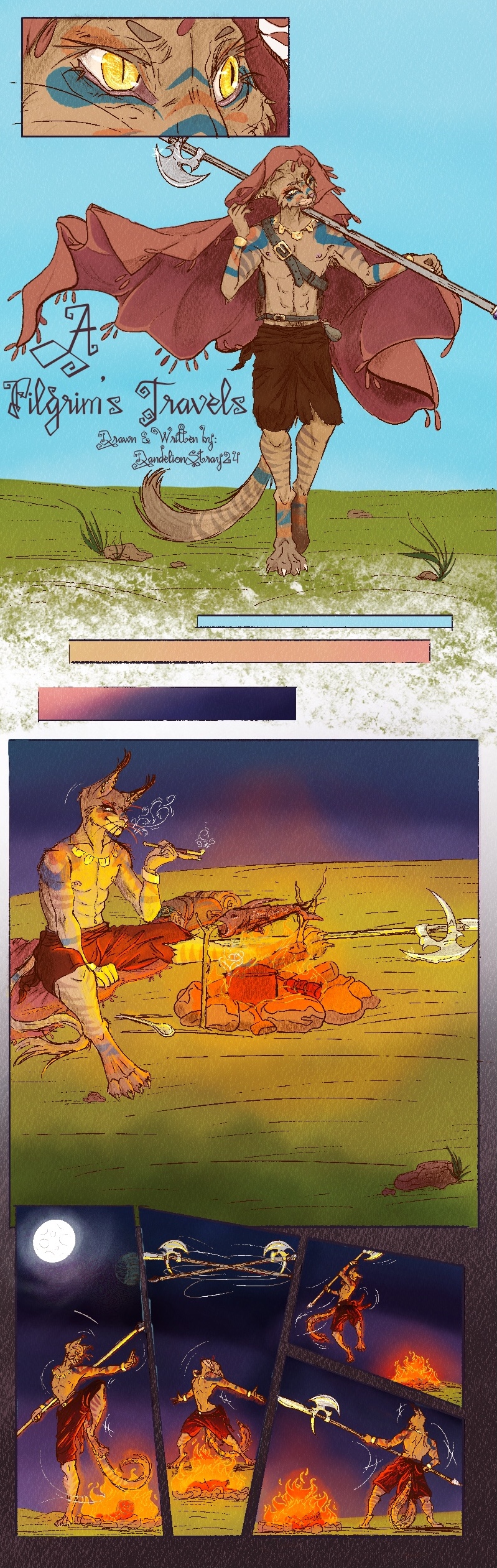 adventurer anthro campfire camping claws fire magic_user male markings melee_weapon monk nomad pilgrim_of_dust polearm shirtless shirtless_anthro shirtless_male smoking smoking_pipe solo spear spear_dance tribal tribal_markings weapon dandelionstray_(artist) dungeons_and_dragons hasbro wizards_of_the_coast pilgrim_of_dust_(character) traveler animal_humanoid domestic_cat felid felid_humanoid feline felis humanoid mammal mammal_humanoid tabaxi absurd_res hi_res