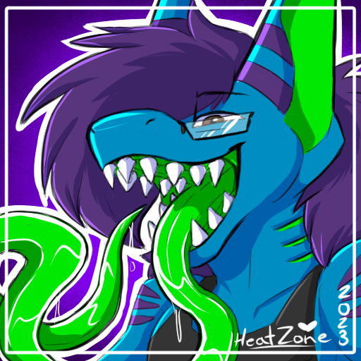 anthro bodily_fluids gills hair long_tongue looking_at_viewer male oral presenting_mouth presenting_teeth purple_hair saliva solo teasing tongue heatzone shay_(heatzone) fish marine shark 1:1 digital_media_(artwork)