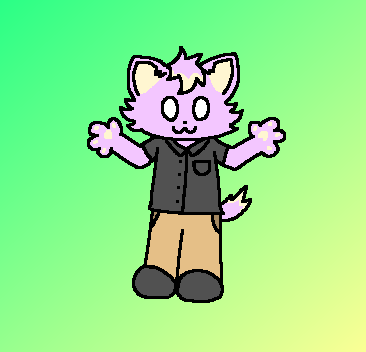 anthro clothing collared_shirt dress_shirt footwear fur gradient_background khaki_pants male paws purple_body purple_fur shirt shoes simple_background smile smiling_at_viewer solo tan_body tan_fur topwear white_eyes switchblade1013 oliver_(1013) felid feline mammal low_res