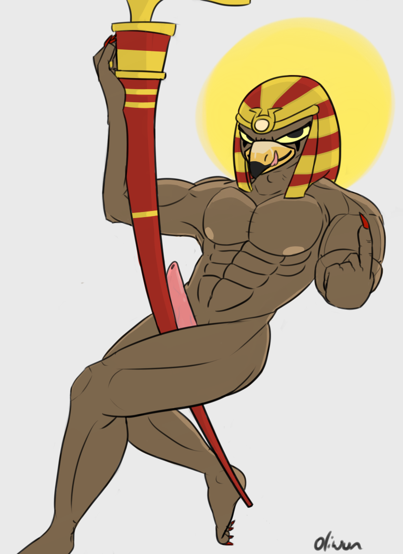 abs anthro biceps egyptian erection genitals looking_at_viewer male muscular muscular_anthro muscular_male nipples non-mammal_nipples nude pecs penis simple_background solo nuwilo oliwun egyptian_mythology middle_eastern_mythology mythology smite ra ra_(smite) avian bird deity falcon falconid