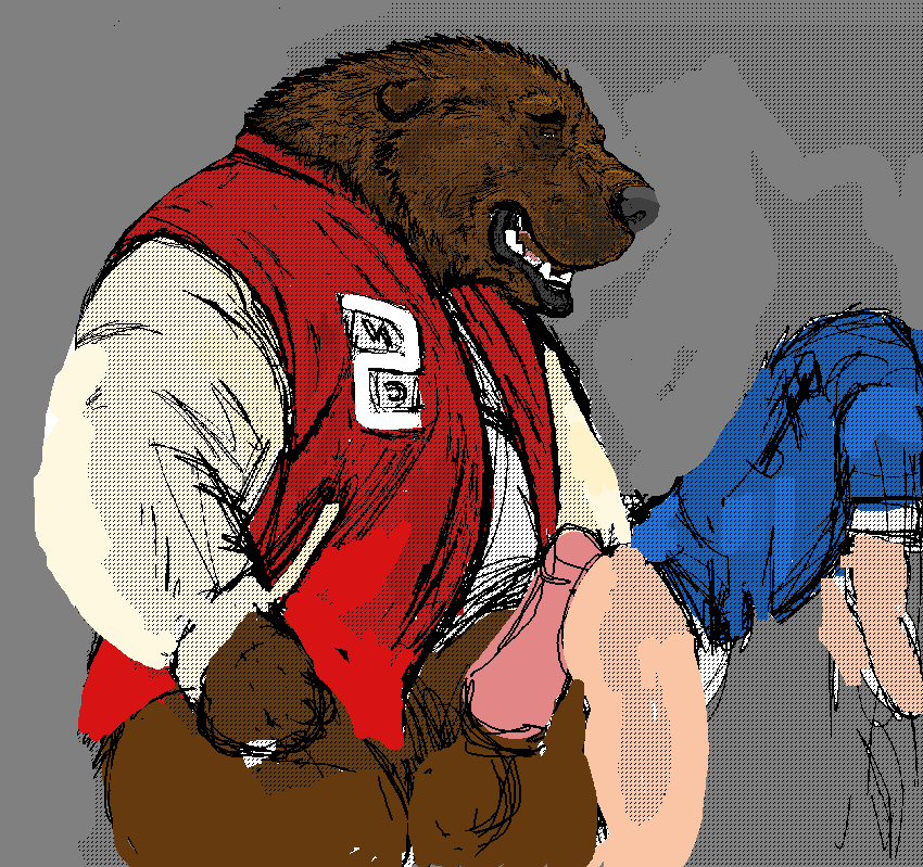 anal big_dom_small_sub bodily_fluids bottomless clothed clothing cum dominant duo genital_fluids hot_dogging jacket letterman_jacket male male/male overweight sex size_difference topwear dakota-bear bear human mammal