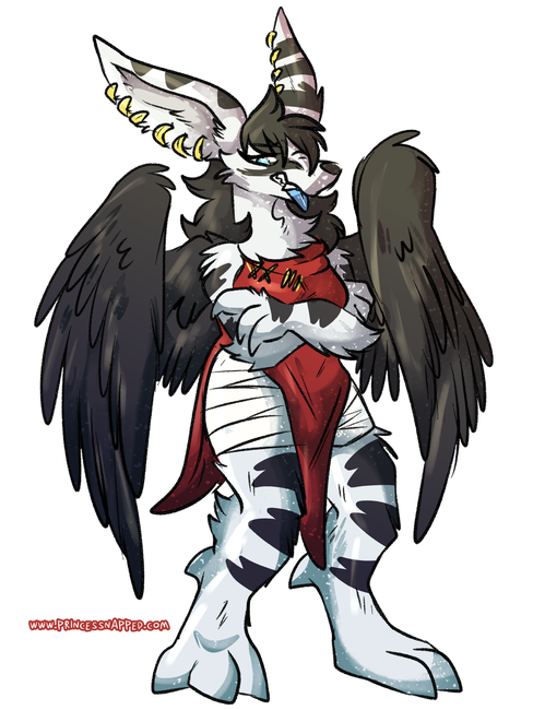 anthro big_ears crossed_arms digitigrade ear_piercing ear_ring female looking_at_viewer piercing ring_piercing solo standing teeth tongue tongue_out wings princessnapped slightly_damned sakido_elexion demon wind_demon_(slightly_damned) watermark