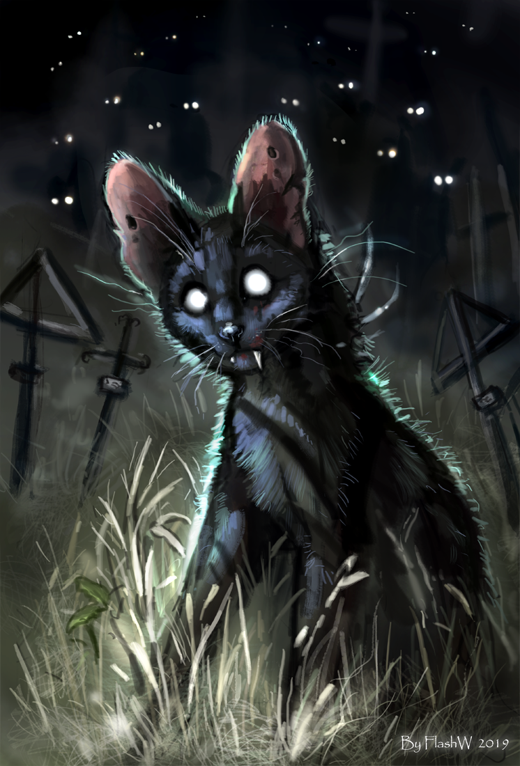 ambiguous_gender black_body black_fur black_nose detailed_background feral fur grass group night outside plant sitting solo_focus flashw ambient_cat domestic_cat felid feline felis mammal 2019 digital_media_(artwork)