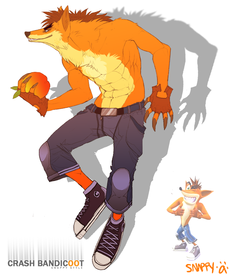 abs anthro athletic belt biceps biped bottomwear brown_body brown_fur brown_nose claws clothed clothing fangs footwear fur gloves handwear male muscular muscular_anthro orange_body orange_fur pants pecs shoes simple_background solo teeth topless white_background yellow_body yellow_fur snappy activision crash_bandicoot_(series) crash_bandicoot bandicoot canid canine canis mammal marsupial wolf