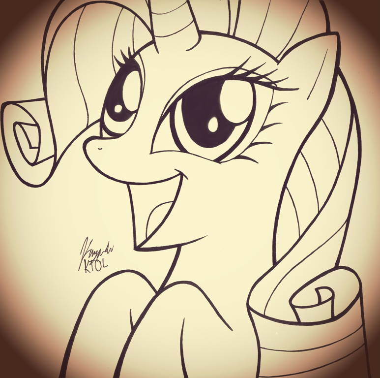 eyelashes female feral feral_with_hair hair horn open_mouth open_smile simple_background smile solo tongue unicorn_horn white_background pshyzo friendship_is_magic hasbro my_little_pony mythology rarity_(mlp) equid equine mammal mythological_creature mythological_equine unicorn 2014 black_and_white monochrome signature