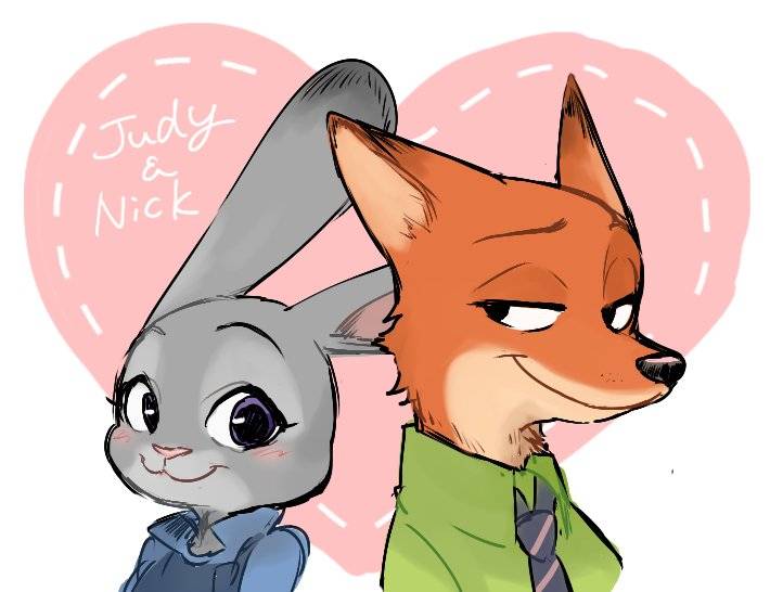 anthro black_nose clothed clothing duo female fur happy heart_symbol larger_anthro larger_male love male necktie predator/prey romantic romantic_ambiance romantic_couple size_difference smaller_anthro smaller_female smile chibimame86 chu_twst disney zootopia judy_hopps nick_wilde canid canine fox lagomorph leporid mammal rabbit red_fox true_fox