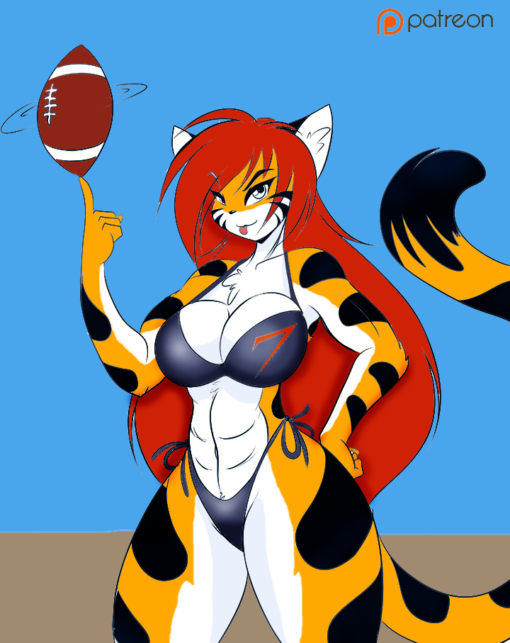 anthro bikini clothed clothing crossgender female front_view looking_at_viewer pose simple_background skimpy solo swimwear tongue tongue_out two-piece_swimsuit blackwind_zero mastergodai skye_roarx felid mammal digital_media_(artwork) portrait three-quarter_portrait