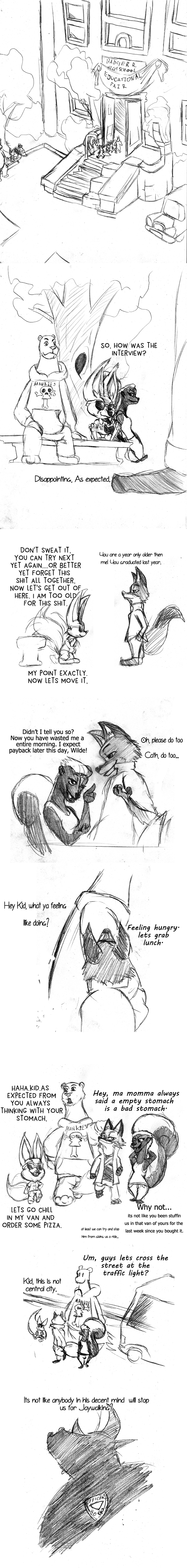 anthro female gbwr humor male profanity simple_background text white_background jinksa disney zootopia chief_bogo finnick_(zootopia) nick_wilde the_kid canid canine fox mammal red_fox true_fox absurd_res comic english_text greyscale hi_res long_image monochrome tall_image