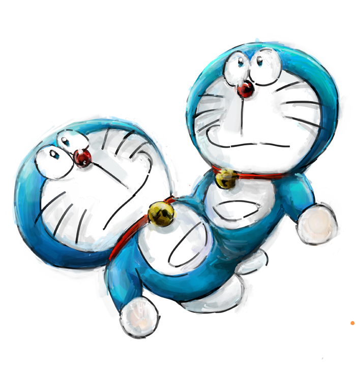 anthro bell blue_body blue_fur clone collar duo fur machine male mouth_closed pouch_(anatomy) red_collar red_nose simple_background whiskers white_background white_body white_fur mt_tg doraemon doraemon_(character) domestic_cat felid feline felis mammal robot 2017 shaded