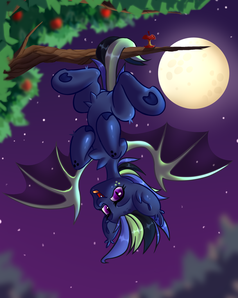 apple apple_tree bat_wings belly female feral fluffy food fruit fruit_tree hanging_by_tail hooves hooves_in_air light membrane_(anatomy) membranous_wings moon moonlight night open_mouth organs plant sky smile solo spread_legs spread_wings spreading stomach tail tree upside wings illkillux2 hasbro my_little_pony mythology bat_pony equid equine horse mammal mythological_creature mythological_equine pegasus pony hanging_(disambiguation) better_version_at_source