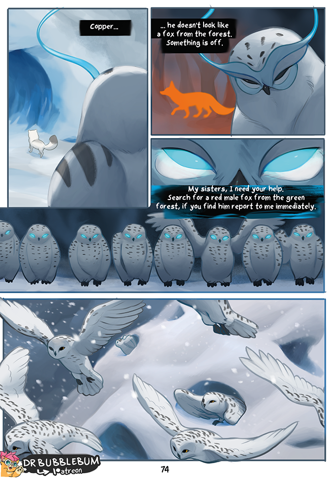 black_eyes blue_eyes feathers feral flying group orange_eyes snow snowing text white_body wings conditional_dnp dr.bubblebum nix_(dr.bubblebum) schnee_(dr.bubblebum) avian bird canid canine fox horned_owl mammal owl snowy_owl true_owl 2024 comic english_text