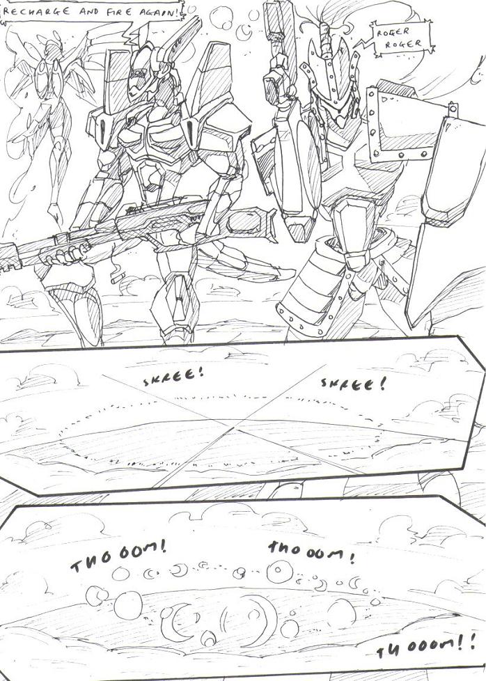 battle beam bird's-eye_view cloud destruction dialogue energy_beam explosion field flamethrower flying_machine gun high-angle_view knight_armor machine mecha mountain onomatopoeia ranged_weapon shield sky sound_effects speech_bubble text warzone weapon wings zero_pictured kitfox-crimson stolen_generation black_and_white comic english_text monochrome sketch