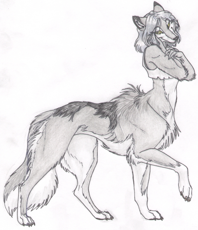 clothed clothing female looking_at_viewer quadruped side_view simple_background skimpy smile solo tail white_background mayra_boyle chakona_space lupu canid canid_taur canine canine_taur canis mammal mammal_taur taur wolf wolf_taur