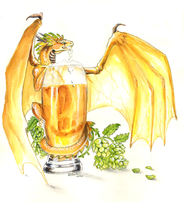 ale ambiguous_gender claws feral foam glass green_eyes hops_(plant) leaf licking licking_lips licking_own_lips membrane_(anatomy) membranous_wings scales self_lick simple_background solo tail tongue tongue_out white_background wings yellow_body yellow_scales heather_bruton mythology dragon mythological_creature mythological_scalie scalie 2020