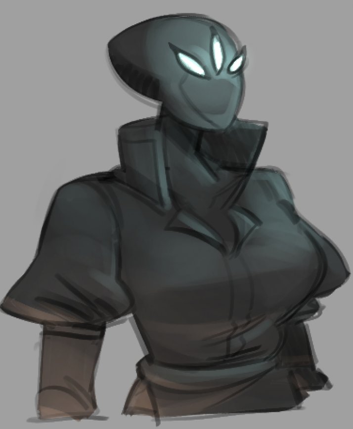 3_eyes breasts clothed clothed_female clothed_humanoid clothing earless female female_humanoid glowing glowing_eyes grey_background mouthless multi_eye noseless not_furry popped_collar simple_background solo rekkadraws risk_of_rain artificer_(risk_of_rain) humanoid 2024 digital_drawing_(artwork) digital_media_(artwork) half-length_portrait portrait