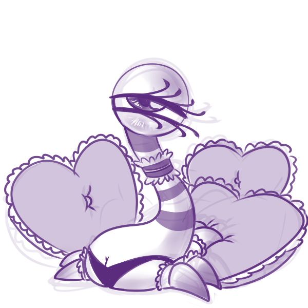 1_eye blush clothing eyelashes female frilly frilly_clothing lingerie multi_limb panties pillow pose solo underwear madmax disney monsters_inc monsters_university pixar nancy_kim monster 1:1 monochrome purple_and_white