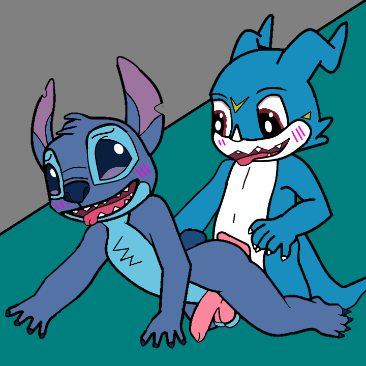 anal blush duo genitals knot male male/male oral penis sex tongue tongue_out vee_stitch bandai_namco digimon disney lilo_and_stitch stitch_(lilo_and_stitch) alien digimon_(species) experiment_(lilo_and_stitch) veemon 1:1 crossover