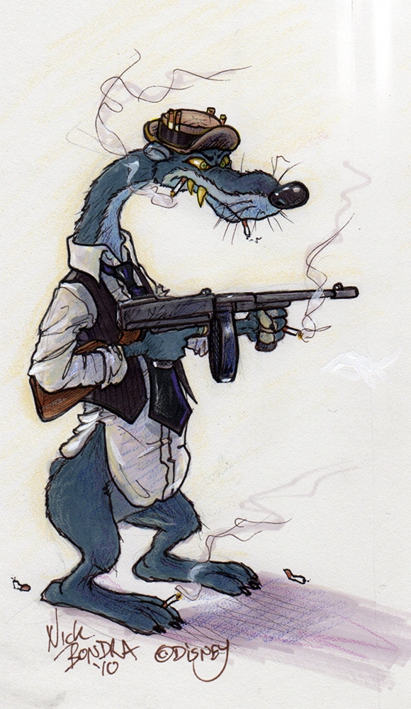 anthro blue_body blue_fur cigarette cigarette_in_mouth claws clothing dress_shirt fangs fur gun hat headgear headwear holding_cigarette holding_gun holding_object holding_ranged_weapon holding_weapon male necktie object_in_mouth plantigrade ranged_weapon sharp_teeth shirt smoke smoking solo submachine_gun teeth thompson_gun topwear vest weapon whiskers yellow_teeth nick_bondra phraggle disney who_framed_roger_rabbit toon_patrol wheezy least_weasel mammal mustelid musteline true_musteline weasel 2010 signature traditional_media_(artwork)