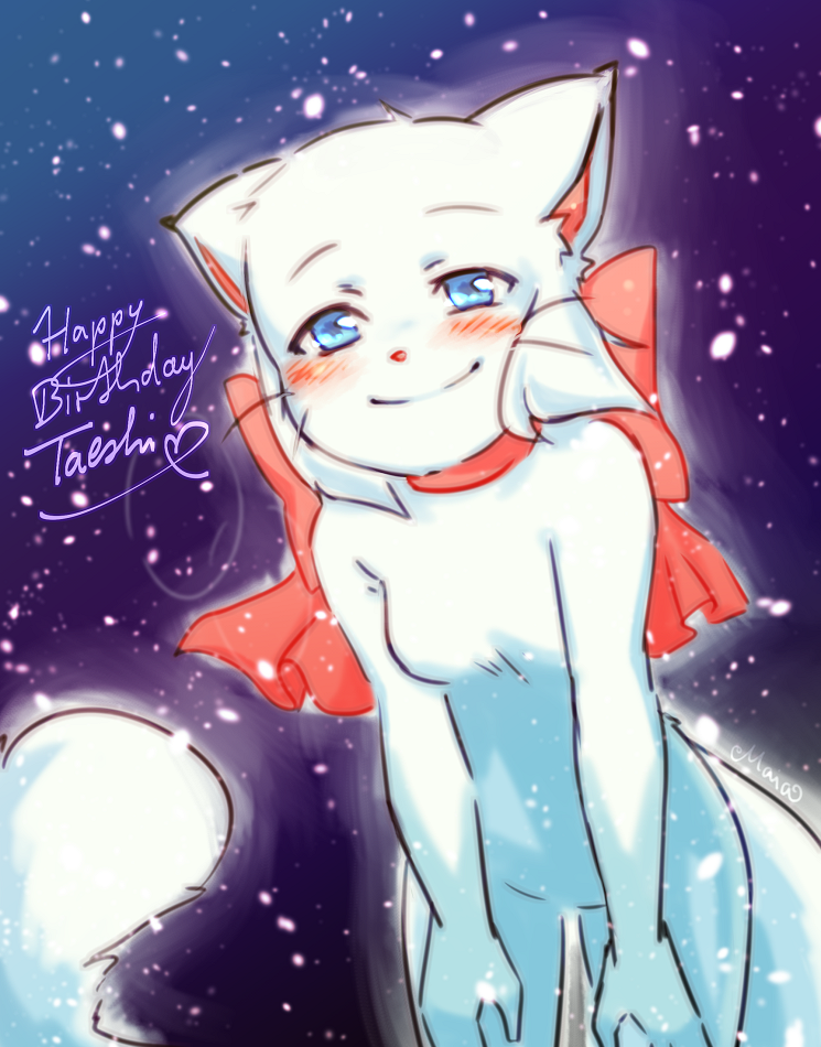 anthro blush breasts featureless_breasts female fur looking_at_viewer neck_bow smile solo white_body white_fur bittersweet_candy_bowl lucy_(bcb) maia domestic_cat felid feline felis khao_manee mammal 2018