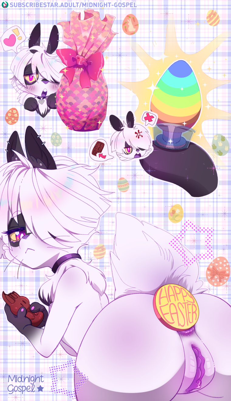 anal anal_penetration anthro ass_up big_butt blush butt butt_focus buttplug buttplug_in_ass buttplug_insertion candy chocolate chocolate_bar choker dessert ear_piercing easter_egg egg female fluffy fluffy_tail food fur genitals hair holidays jewelry lionhead_bunny looking_at_viewer looking_back looking_down neck_tuft necklace nude object_in_ass open_mouth penetration piercing plug_(sex_toy) plug_insertion presenting presenting_hindquarters pussy sex_toy sex_toy_in_ass sex_toy_insertion short_hair simple_background solo tail text tired tuft white_body white_fur young young_anthro young_female midnightgospel easter easter_bunny indigo_(midnightgospel) lagomorph leporid lionhead_rabbit mammal rabbit digital_media_(artwork) english_text hi_res