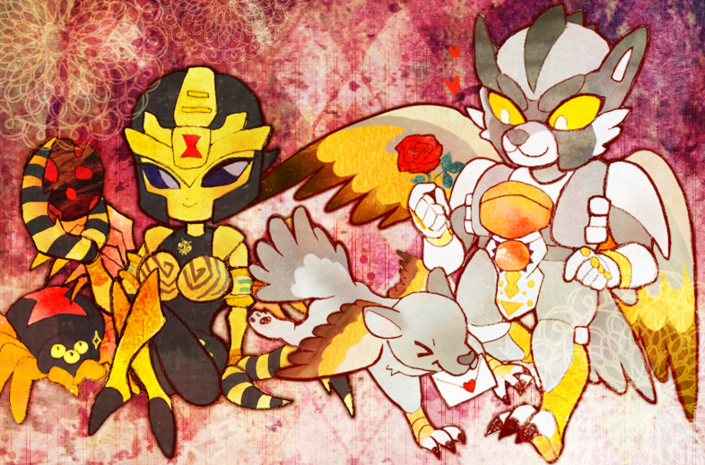 ball breasts claws feathered_wings feathers female flower fur group holding_object machine male multi_arm multi_eye multi_limb plant purple_eyes rose_(flower) sitting smile standing wings yellow_eyes sekitei88 hasbro takara_tomy transformers transformers:_beast_wars blackarachnia silverbolt arachnid arthropod canid canine canis humanoid mammal robot wolf digital_media_(artwork)