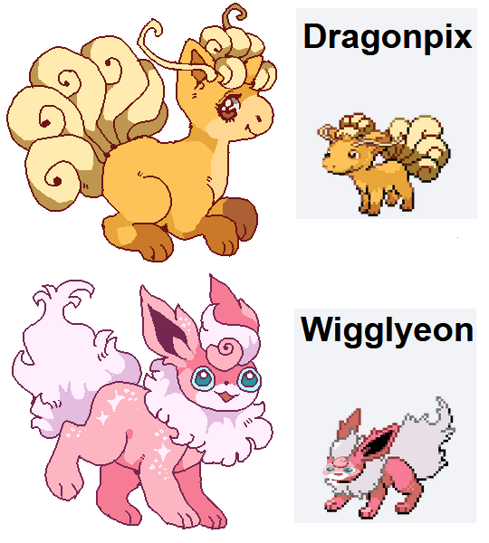 ambiguous_feral ambiguous_gender blonde_hair brown_eyes duo feral fire flaming_tail fluffy fur fusion hair horn multi_tail open_mouth open_smile orange_body orange_fur paws pink_body pink_fur pokemon_fusion simple_background smile sparkles sparkling_body sparkling_fur tail teal_eyes white_background suippupupu mythology nintendo pokemon canid dragon dragonite eeveelution flareon generation_1_pokemon hybrid hybrid_pokemon mammal mythological_creature mythological_scalie pokemon_(species) scalie vulpix wigglytuff 2019 aliasing digital_media_(artwork)