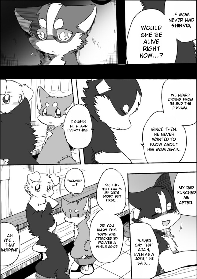 feral semi-anthro text ayaka a-chan hanako_(ayaka) kyappy shibeta canid canine canis domestic_dog husky mammal nordic_sled_dog shiba_inu spitz comic english_text monochrome