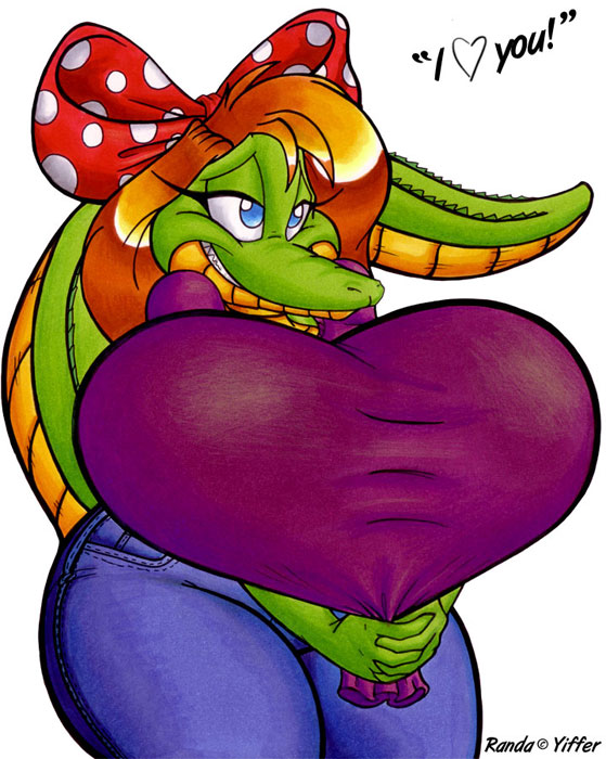 anthro big_breasts bottomwear breasts clothing copyright_symbol curvy_figure denim denim_bottomwear denim_clothing female heart_symbol huge_breasts hyper hyper_breasts jeans non-mammal_breasts pants shirt simple_background solo symbol tail text topwear white_background wide_hips badgerben randa_(badgerben) alligator alligatorid crocodilian reptile scalie 2007 english_text traditional_media_(artwork)