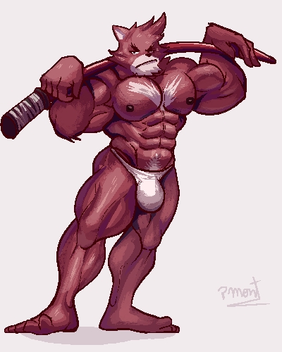 abs anthro barazoku biceps body_hair bottomwear bulge chest_hair clothing feet fur hairy holding_object holding_weapon male melee_weapon muscular muscular_anthro muscular_male pecs pubes red_body red_fur solo sword tight_bottomwear tight_clothing underwear weapon pinumontbalou the_boy_and_the_beast kumatetsu bear mammal ursine 4:5 low_res