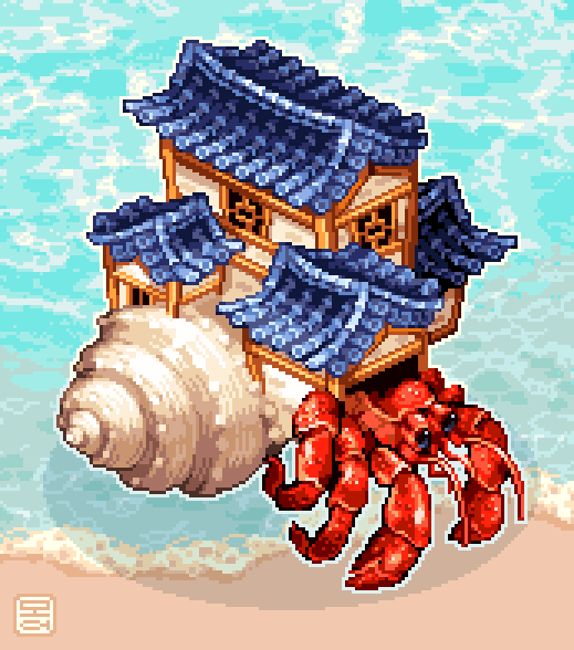 ambiguous_gender building exoskeleton feral house pincers red_body red_exoskeleton shell solo moawling cc-by-nc-sa creative_commons arthropod crustacean hermit_crab malacostracan marine digital_media_(artwork) pixel_(artwork)