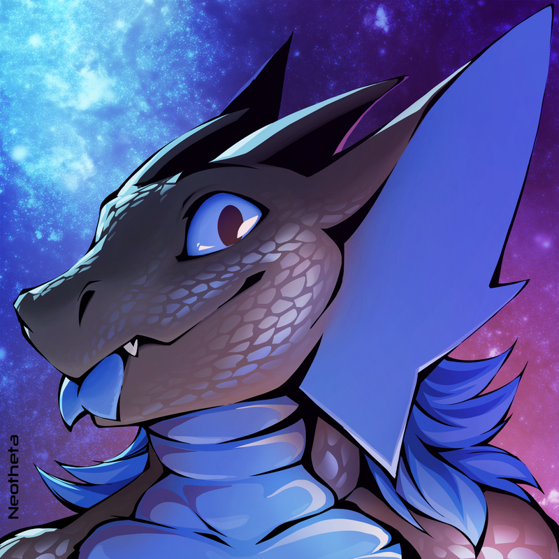 anthro blep detailed_background horn looking_at_viewer male night outside sky smile solo star starry_sky tongue tongue_out neotheta mythology dragon mythological_creature mythological_scalie scalie 1:1 bust_portrait portrait