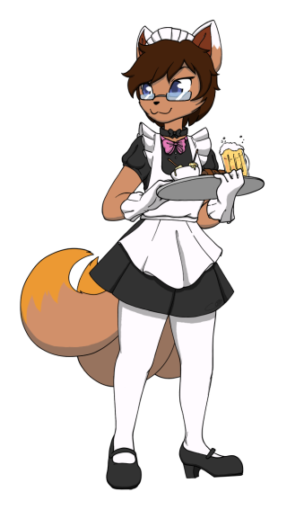 alcohol anthro beer beverage clothing fondue maid_uniform male uniform chaos55t mikey_unovapix canid canine fox mammal alpha_channel