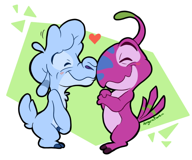 2_toes ambiguous/ambiguous ambiguous_gender antennae_(anatomy) blue_body blue_fur blush chest_tuft dipstick_antennae duo eyes_closed feet fur green_background heart_symbol kissing multicolored_antennae purple_body side_view simple_background smile toes tuft angoraram disney lilo_and_stitch drowsy_(lilo_and_stitch) lax_(lilo_and_stitch) alien experiment_(lilo_and_stitch) 2018 alpha_channel digital_drawing_(artwork) digital_media_(artwork) signature