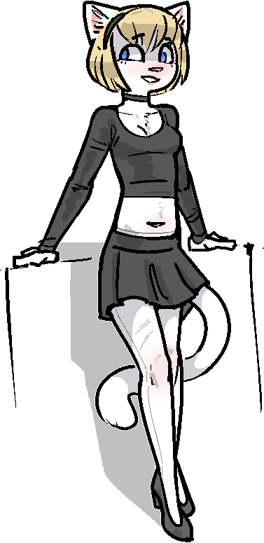 anthro breasts clothed clothing collar female fur hair smile solo tail jam_(artist) domestic_cat felid feline felis mammal aliasing alpha_channel digital_media_(artwork)