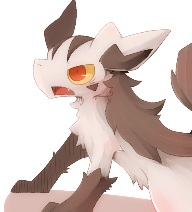 ambiguous_gender angry feral fur gloves_(marking) markings red_eyes simple_background solo striped_body striped_fur stripes white_background shin_(artist) nintendo pokemon generation_3_pokemon mammal mightyena pokemon_(species)