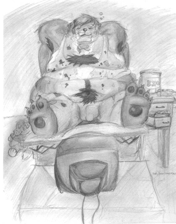 4_toes alcohol anthro barefoot beer beer_mug beverage body_hair bubble chest_tuft claws clothing dirty dirty_clothing drawer drunk drunk_bubble electronics eyes_closed feet hair happy_trail male navel overweight overweight_anthro overweight_male paws relaxation relaxed_expression relaxing short_hair sitting slob soles solo substance_intoxication television toe_claws toes tuft teddybearlumpkins bear mammal 2007 black_and_white monochrome sketch traditional_media_(artwork)