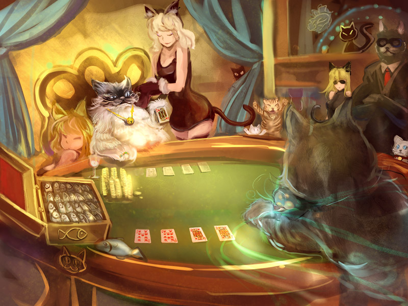 bar bell billiard_table boss card card_game case chair cheering classy clothed clothing collar container curtains custom_suit_symbol dress female feral flush_(poker_hand) furniture gambling gaming group holding_card holding_object holding_single_card jack_of_hearts king_of_hearts nine_of_hearts playing_card poker queen_of_hearts_(card) security stack straight_(poker_hand) straight_flush suit suit_symbol table tail ten_of_hearts deeperocean animal_humanoid cat_humanoid domestic_cat felid felid_humanoid feline feline_humanoid felis fish human humanoid mammal mammal_humanoid marine sardine 4:3