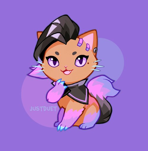 black_body black_clothing black_fur black_hair brown_body brown_fur clothing female feral feralized fur hair multicolored_body multicolored_fur pink_nose pink_tongue pupils purple_background purple_body purple_eyes purple_fur simple_background slit_pupils solo tongue justduet blizzard_entertainment overwatch sombra_(overwatch) domestic_cat felid feline felis mammal full-length_portrait portrait