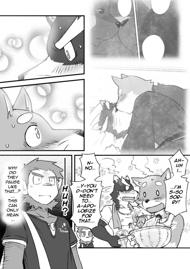 anthro clothing dialogue male text cotton_(artist) tooboe_bookmark natsume_(tooboe_bookmark) nitobe noguchi canid canine canis domestic_dog haplorhine mammal monkey primate comic english_text monochrome