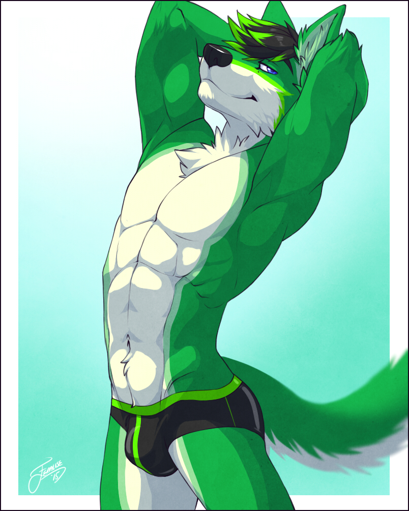 abs anthro athletic biceps biped blue_eyes bulge chest_tuft clothed clothing fur hair hands_behind_head looking_at_viewer male muscular muscular_anthro pecs pose short_hair smile solo standing topless tuft underwear feralise zavryn canid canine canis mammal wolf 2015 portrait three-quarter_portrait