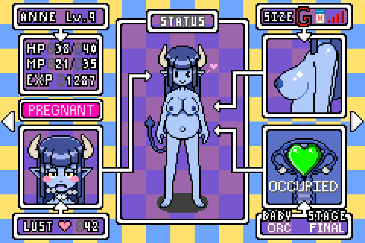 aroused blue_body blue_hair blue_skin breast_expansion breasts expansion fallopian_tubes female game_screen gameplay_mechanics hair horn internal long_hair looking_at_viewer navel nude ovaries pregnant solo spade_tail standing tail uterus arcnod anne_(arcnod) demon 3:2 digital_media_(artwork) pixel_(artwork)