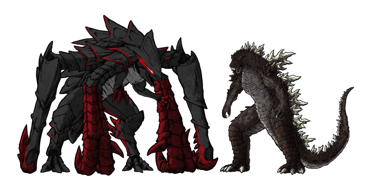 8_limbs brown_body brown_scales claws duo female femuto feral glowing glowing_eyes male male/female plated_scales red_body red_eyes red_scales roaring scales simple_background solo spikes spinal_plates tail teeth lirimac godzilla_(series) monsterverse toho godzilla kaiju mammal muto_(godzilla) reptile scalie