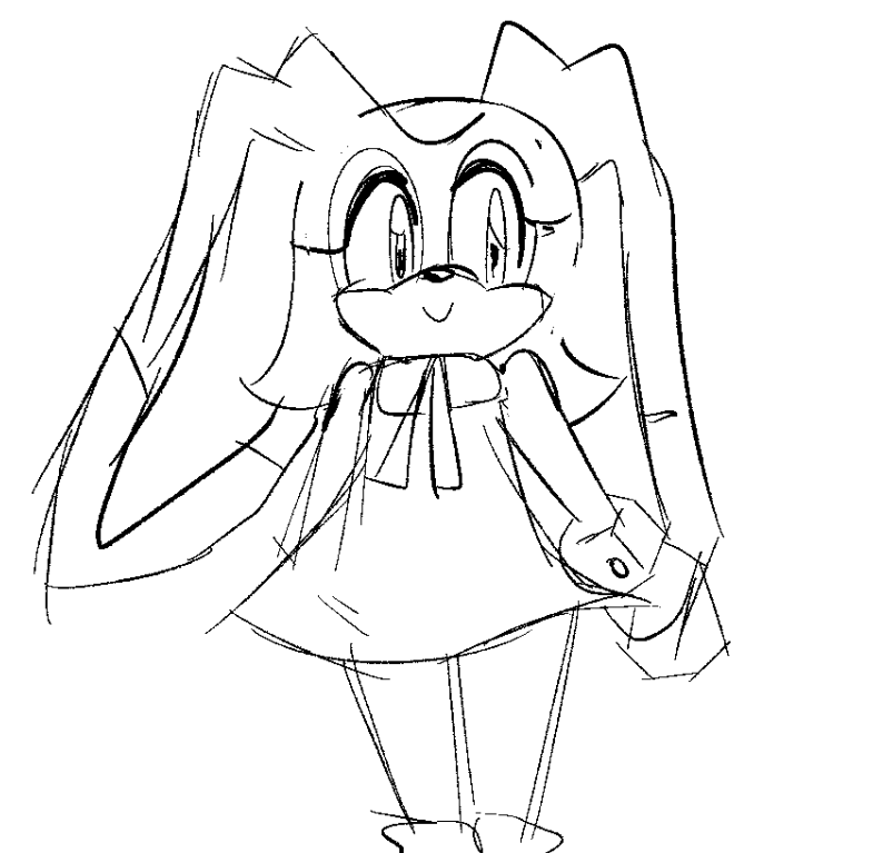 anthro blush blush_lines clothed clothing cravat dress ears_back ears_down eyelashes female glistening glistening_eyes gloves handwear long_ears pivoted_ears pupils simple_background smile solo white_background trashybag sega sonic_the_hedgehog_(series) cream_the_rabbit lagomorph leporid mammal rabbit monochrome