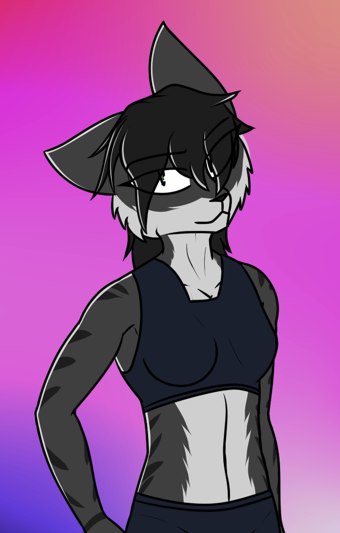 anthro black_body black_fur bra clothed clothing female fur green_eyes hair long_hair melanistic solo sports_bra stripes underwear white_body white_fur mewth sierra_(ranged) felid mammal pantherine tiger