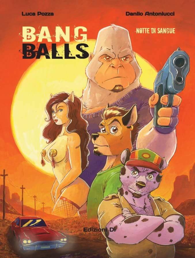 anthro breasts car clothing convenient_censorship crossed_arms facial_hair female frown goatee group gun hair hat headgear headwear long_hair looking_at_viewer male ranged_weapon shirt sunset topwear vehicle weapon furryrevolution ape gorilla haplorhine mammal primate cover_art