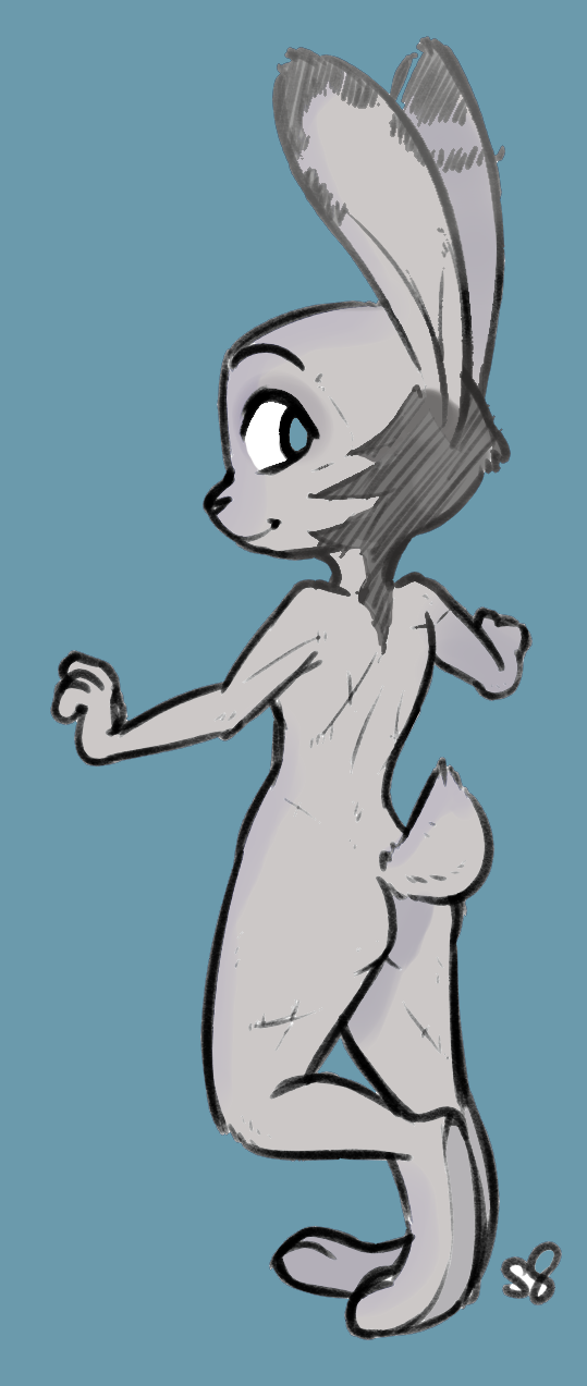 ambiguous_gender anthro barefoot big_ears biped black_eyebrows blue_eyes butt closed_smile eyebrows eyelashes feet fluffy fluffy_tail fur grey_body grey_butt grey_ears grey_face grey_fur grey_tail long_ears looking_at_viewer looking_back monotone_butt monotone_face monotone_tail mouth_closed multicolored_body multicolored_ears multicolored_fur nude paws scut_tail short_tail slim smile snout solo standing tail two_tone_body two_tone_ears two_tone_fur alec8ter conditional_dnp third-party_edit disney zootopia jack_savage lagomorph leporid mammal rabbit color_edit colored hi_res signature