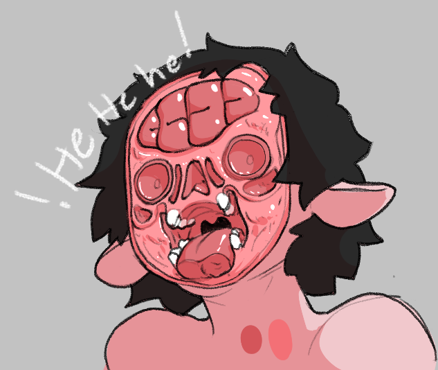 black_hair cross_section floppy_ears gore hair male nightmare_fuel solo text tongue keffkekui attack_on_titan colossal_titan dekobee goo_creature humanoid undead digital_media_(artwork)