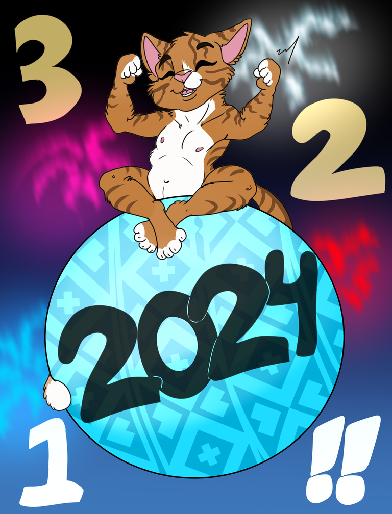 anthro ball countdown fireworks holidays male nude smile solo young young_anthro young_male shockley23 new_year tenyo_cat domestic_cat felid feline felis mammal